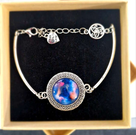 Blue moon glass art bracelet