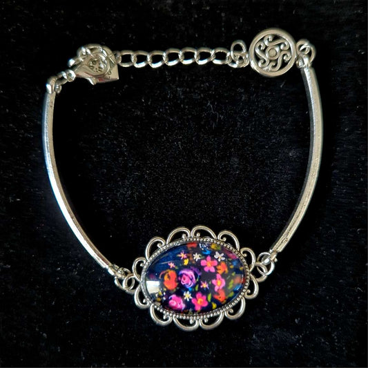 vintage floral glass dome art bracelet