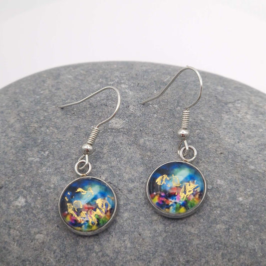 Midnight Wildflower on blue dangle glass earring