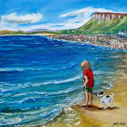 Walking along the beach at Strandhill with Benbulben in the background. County Sligo. Limited edition prints