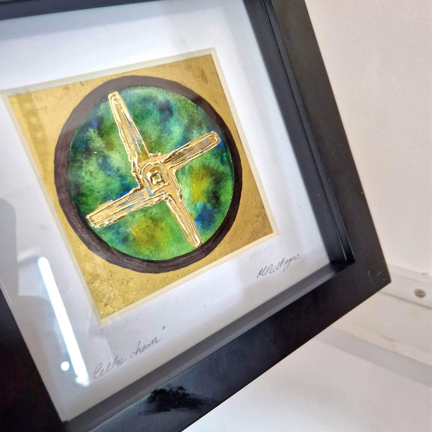 SOLD.St Bridget cross, handpainted art frame. Please enquire of you would like to request this to be made.